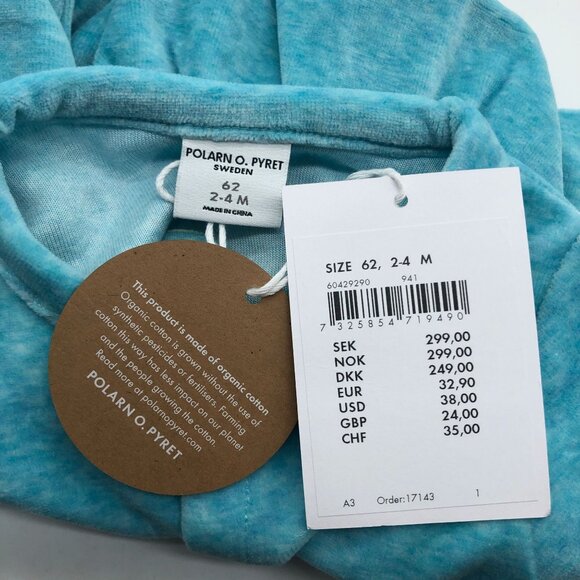 Polarn O. Pyret Velour Baby Blue Peplum Cardigan Rabbit Embroidery 2-4 Months - Picture 3 of 6